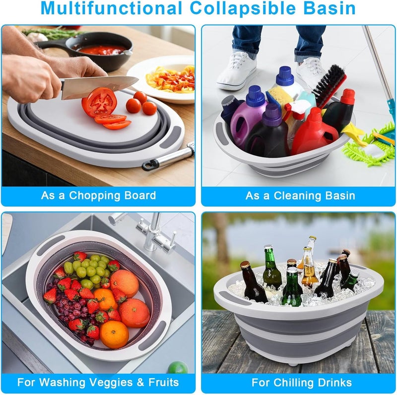 Seropy Collapsible Wash Basin, 7.5L Dish Tub Sink Basin Folding Dish Pans for Kitchen Sink, 2-in-1 Dishpan + Cutting Board, Portable Sink Dish Basin for Camping BBQ Prep Tub Washing Bin Bucket for Cleaning - Image 5